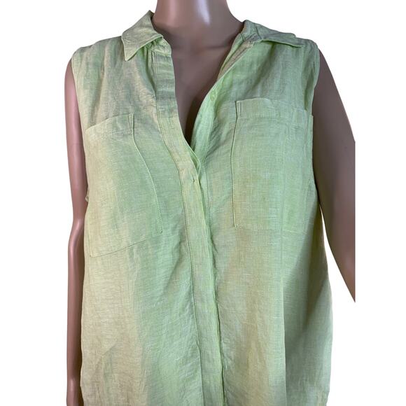 Chico's 100% Linen Mini Shift Dress Button Down Sleeveless Pockets Size Medium - Picture 3 of 11